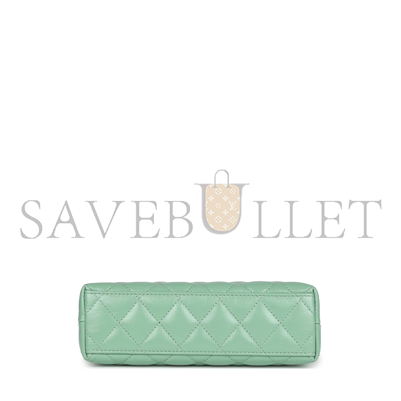 CHANEL KELLY SHOPPER LIGHT GREEN SHINY AGED CALFSKIN BRUSHED GOLD HARDWARE AS4416 (19*13*7cm)
